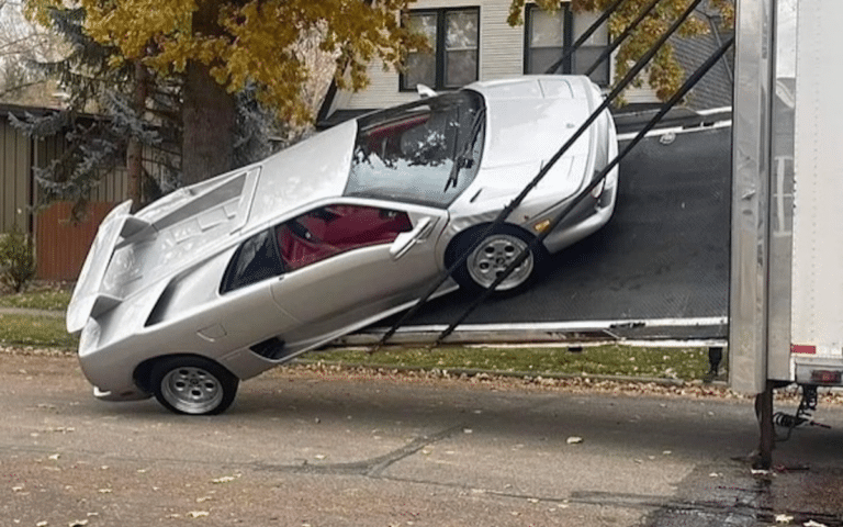 Lamborghini Diablo falling off a delivery truck is enough to break the heart of any car fan