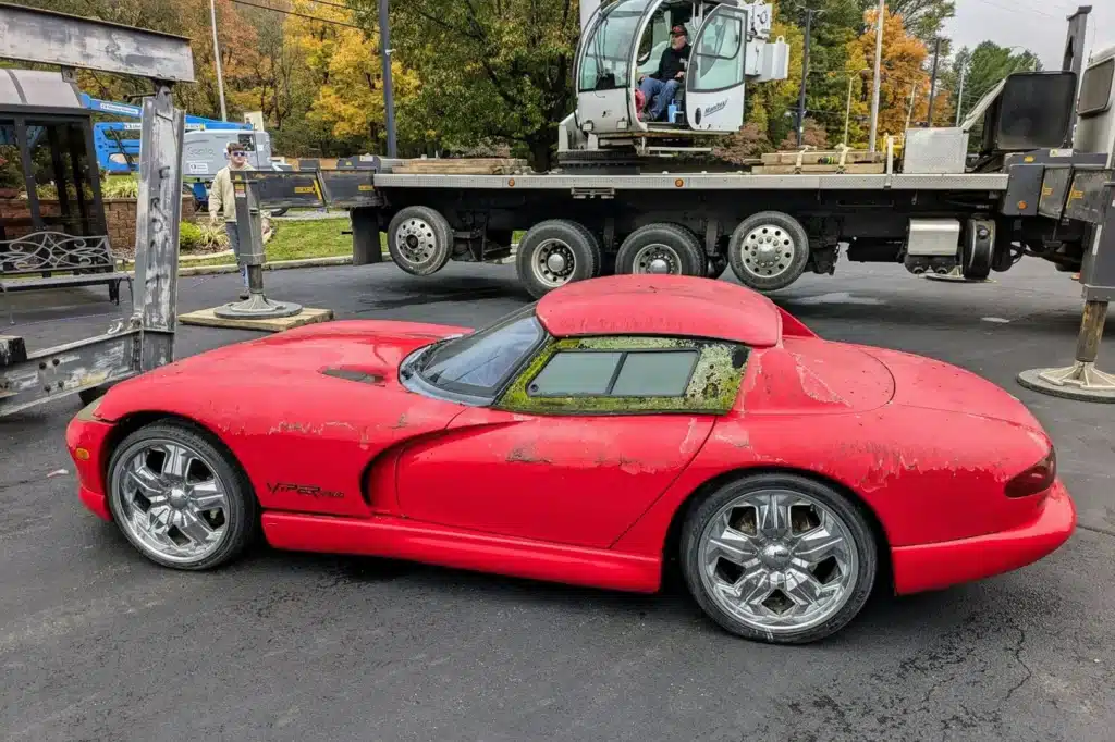 Dodge Viper atop dealership sign for 28 years held surprise