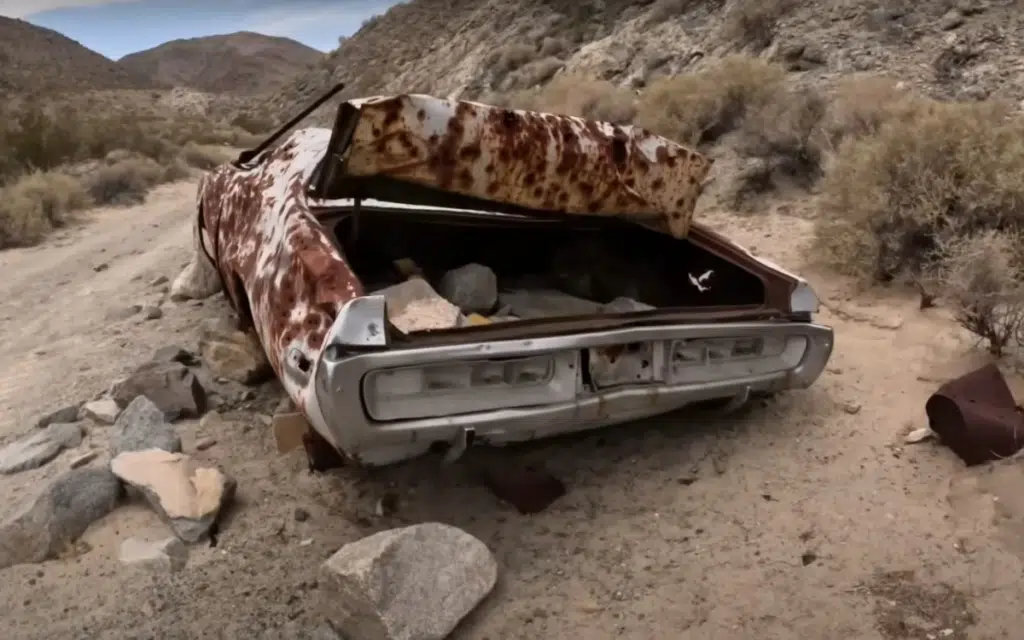 Man found an abandoned 1972 Dodge Charger in the California desert and it made for a tragic sight