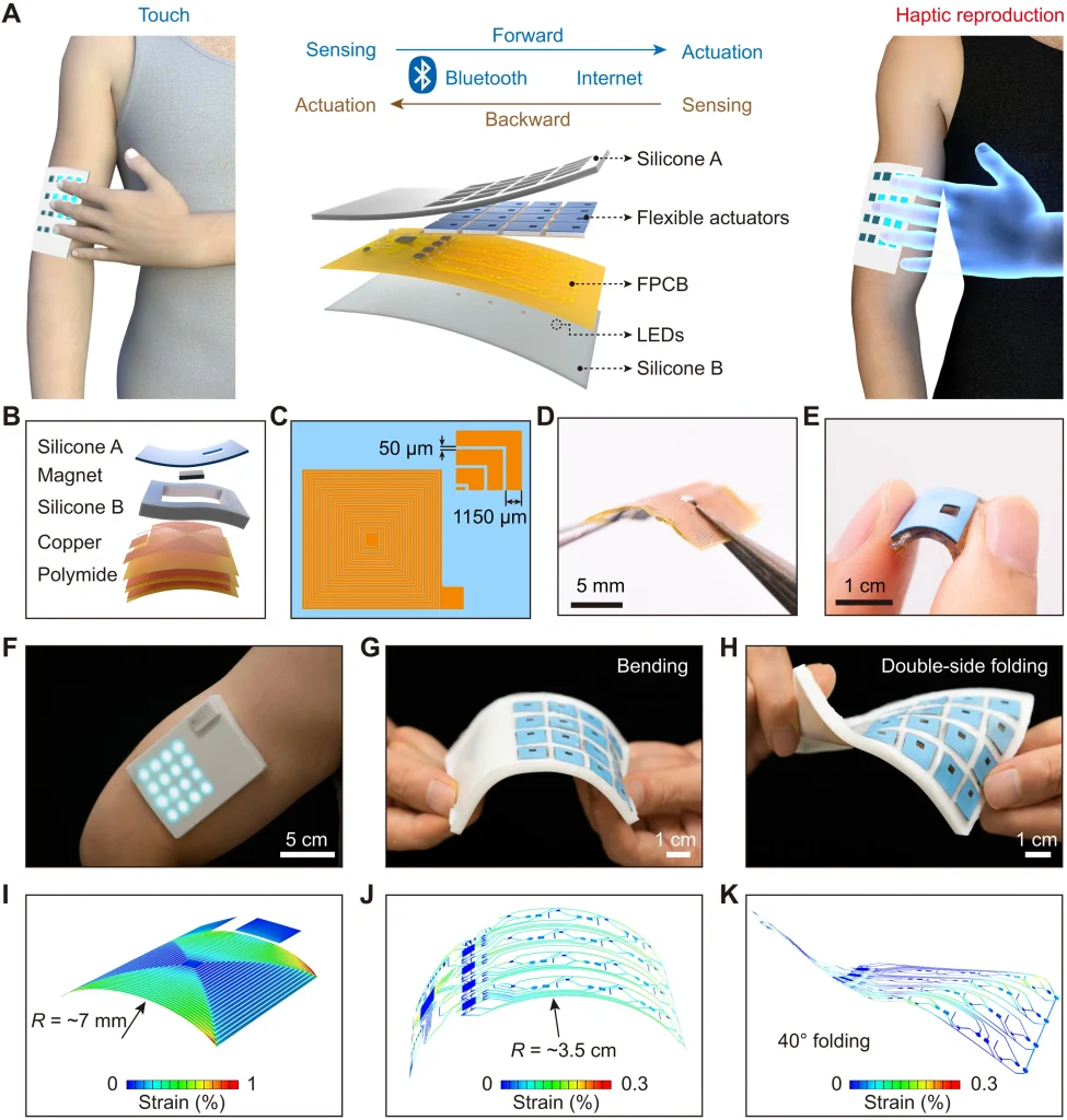 A soft new ‘e-skin’ can feel touch and send it wirelessly through tech called Touch IoT, paving the way for real hugs over the internet