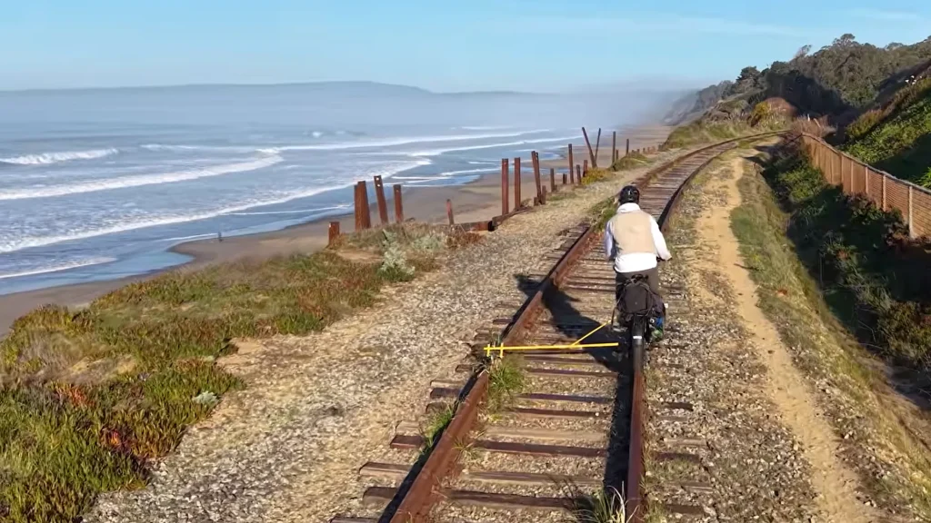 Atlanta man builds homemade electric rail bike to ride 25 miles on abandoned California railroad line and pushes through repeated failure