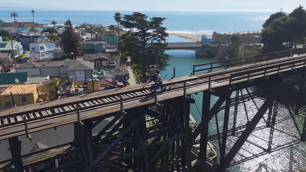 Atlanta man builds homemade electric rail bike to ride 25 miles on abandoned California railroad line and pushes through repeated failure