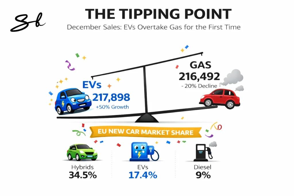 For the first time, electric vehicles have outsold gas cars in Europe, marking a major turning point as EV choice expands and traditional engines lose ground