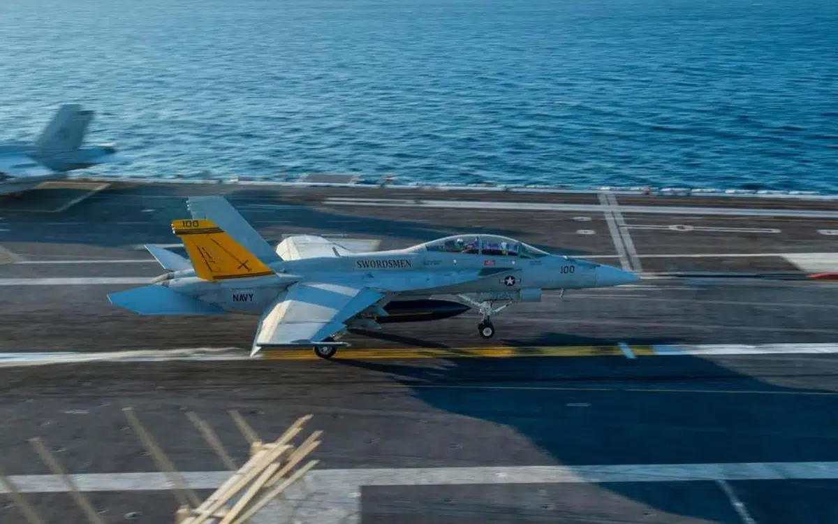Remarkable bird’s eye view of F-18 catapulting from aircraft carrier