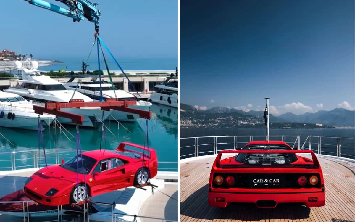 Ferrari F40 on the deck of a yacht in Monaco