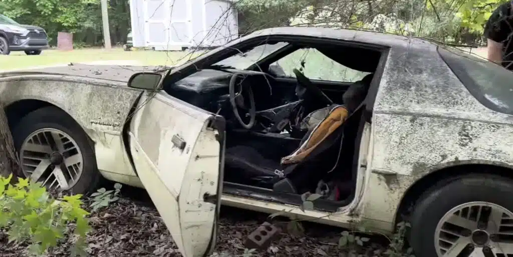 American man pulls abandoned 1987 Pontiac Firebird out of the woods and sees if he can get it to run