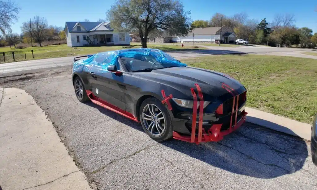 Flooded Ford Mustang convertible washiding shady secret