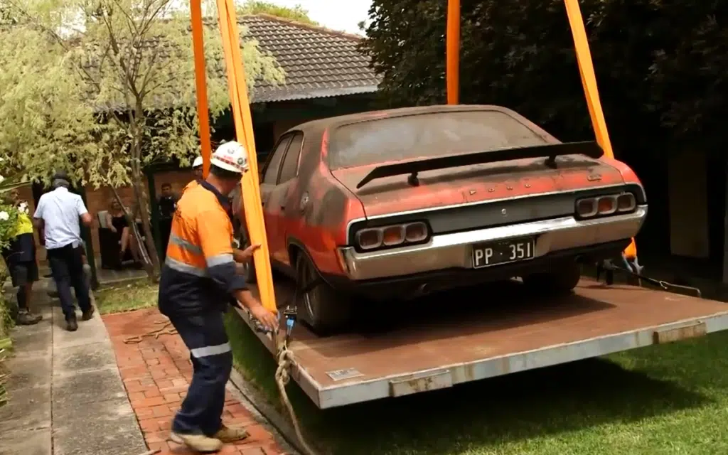 A crane was needed to remove rare Ford Falcon XA muscle car