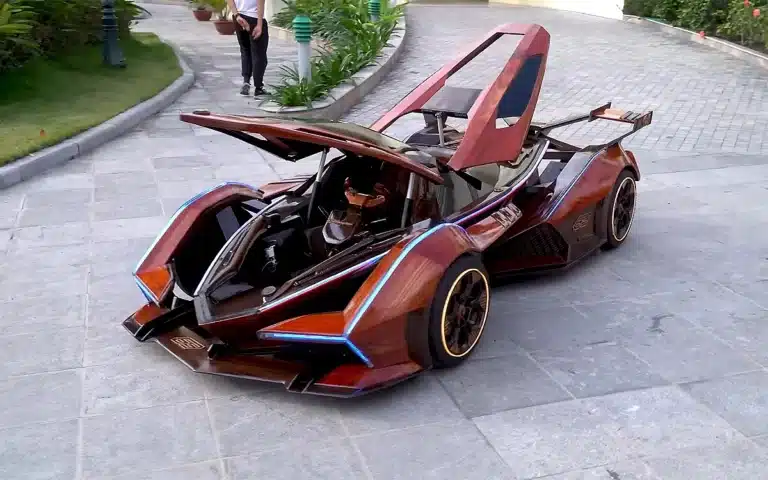 wooden lamborghini carved from wood