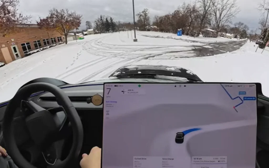 A guy tested out Tesla’s Full Self-Driving (FSD) Mad Max mode on snow-covered roads during a winter weather advisory to see how the technology handled it