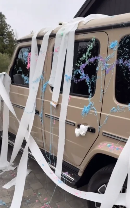 Khloe Kardashian pranks Kylie Jenner by covering her $200,000 Mercedes G-Wagon in toilet paper and silly string, but did she go too far?