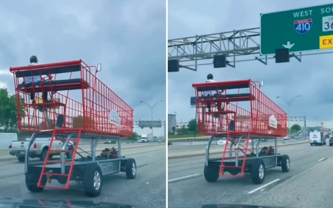 Texas man spotted cruising down the highway at the wheel of a giant shopping cart