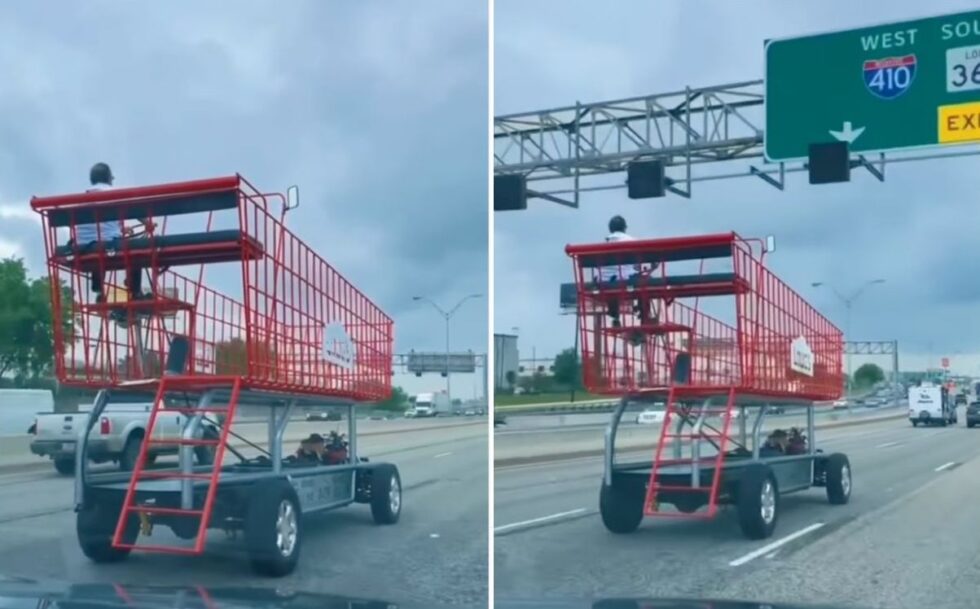 Texas Man Drives Giant Shopping Cart Down The Highway