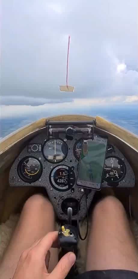 Glider pilot landing in rain