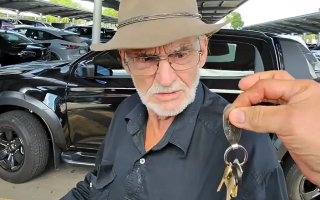 A son surprised his dad with a 1970s Ford F-150 in an emotional reveal at Townsville Airport that turned their journey home into a father-son road trip