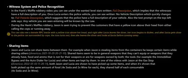 The GTA VI document discussing the leaked footage and wanted system