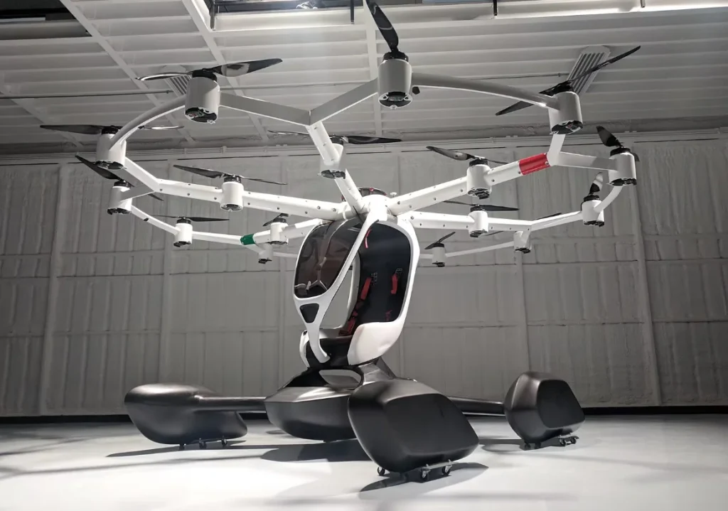 This incredible human drone, called Hexa, is made entirely from carbon fiber and is capable of landing on both land and water