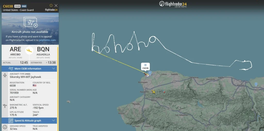 US Coast Guard spreads festive cheer with huge “Ho Ho Ho” flight path over Puerto Rico