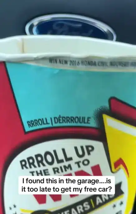 Woman discovers Tim Hortons cup that won a free Honda Civic years too late to claim prize