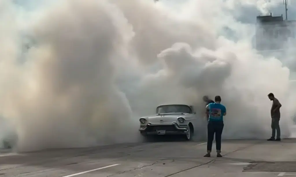 79-year-old grandma with a 1957 Cadillac wins burnout contests and is hooked on them