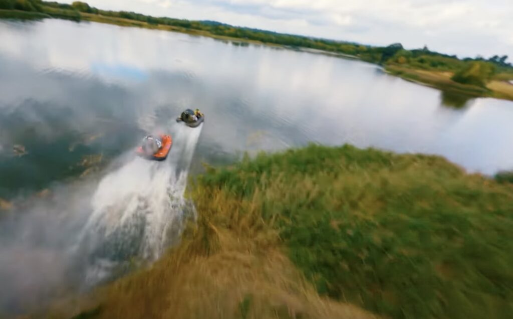 Hovercraft racing from land to water