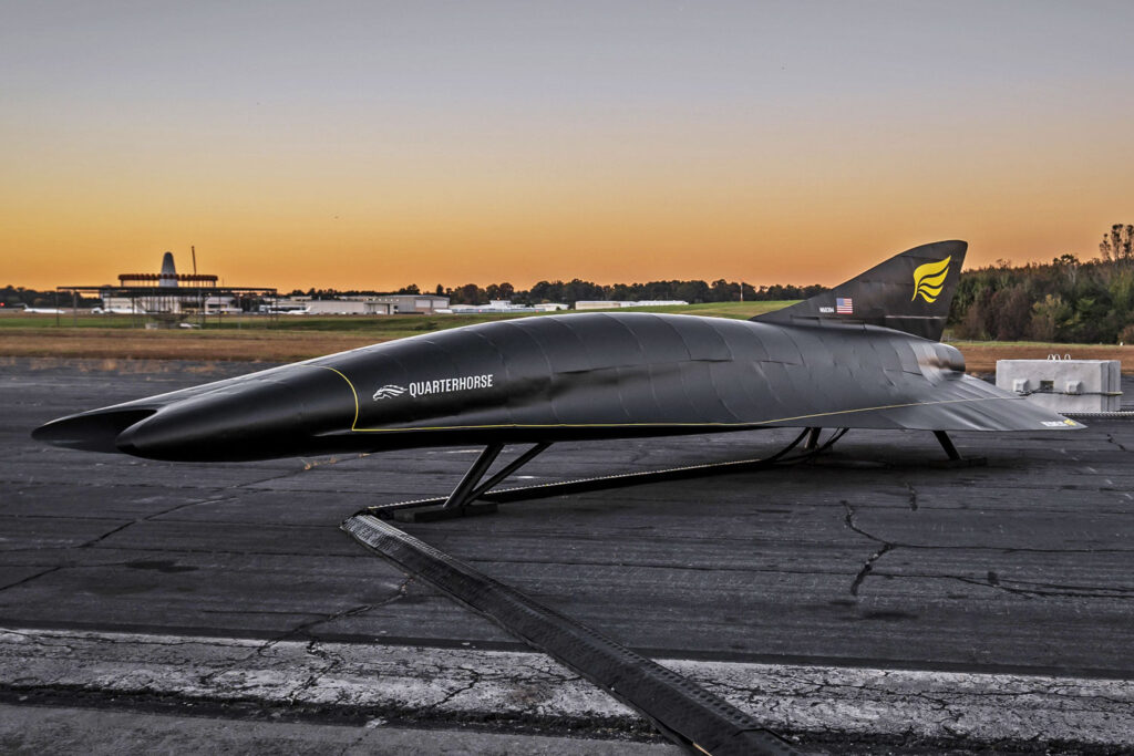 Hermeus Quarterhorse hypersonic jet parked on the runway