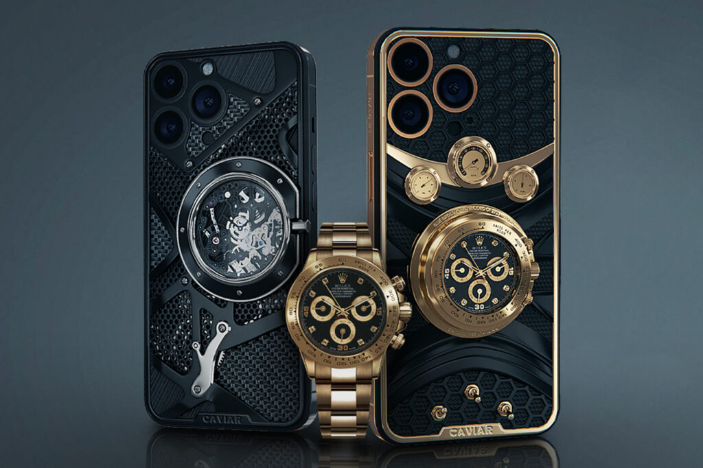 iPhone 14 with integrated Rolex Daytona and iPhone 14 with integrated movement