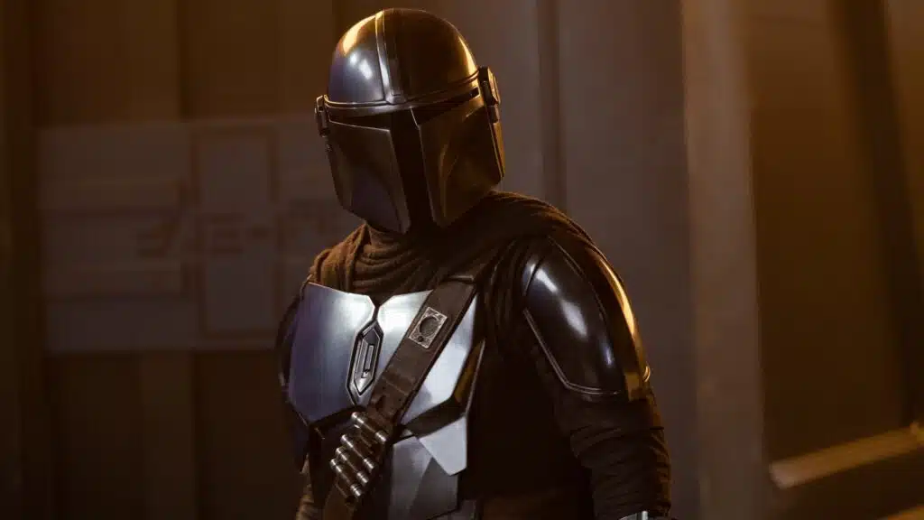 The Mandalorian wears an extremely distinctive helmet.