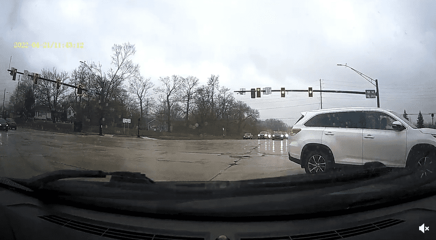 A dashcam captured a blocked intersection.