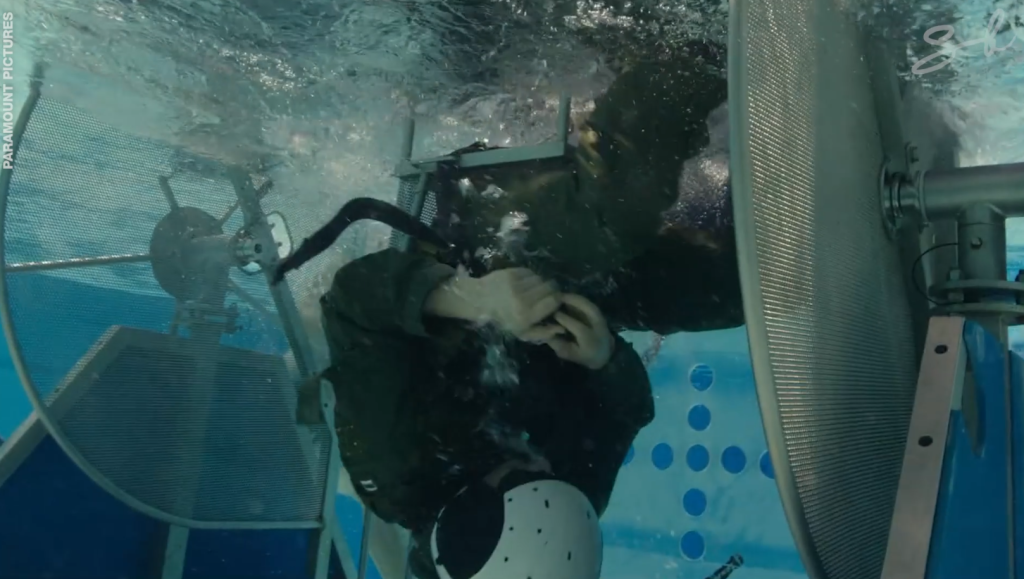 Miles Teller revealed actors were strapped to a chair, blindfolded and dunked in water, which is pictured.