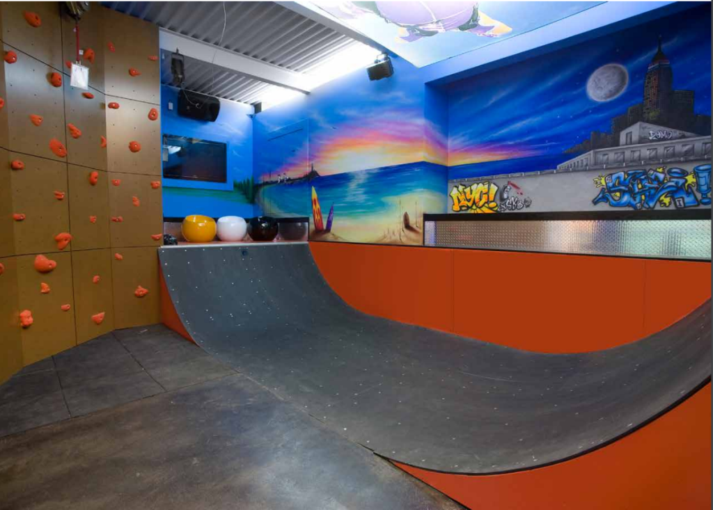 The halfpipe inside the Sandcastle estate in the Hamptons, New York. It's one of the homes with incredible features.