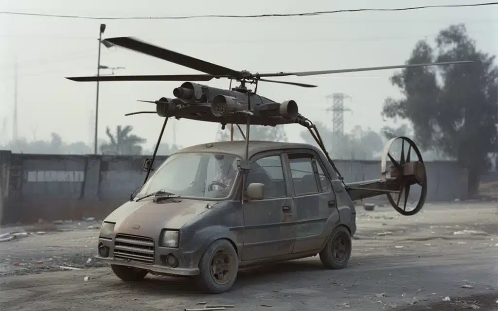 indian man transforms family car into a helicopter car copter
