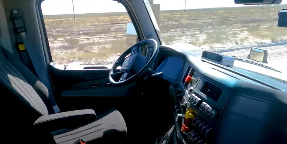 Autonomous eighteen-wheelers in Texas move across harsh desert terrain with no safety drivers