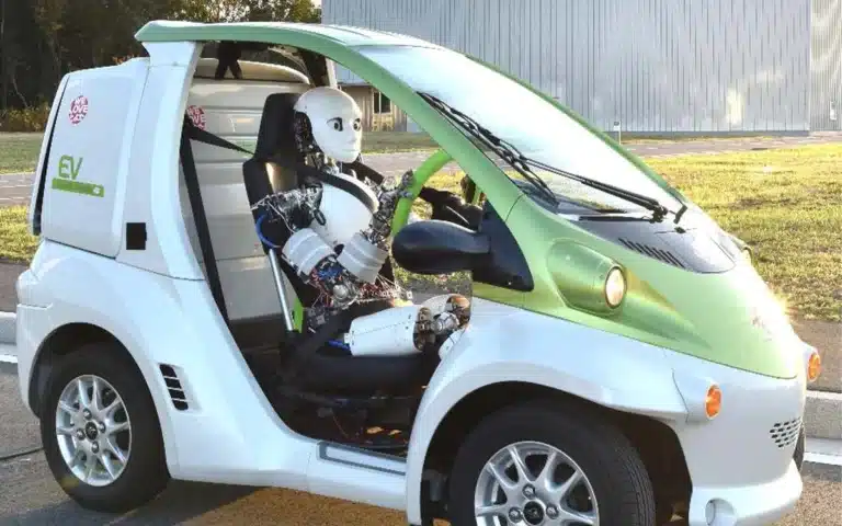 japan humanoid robot drving EV