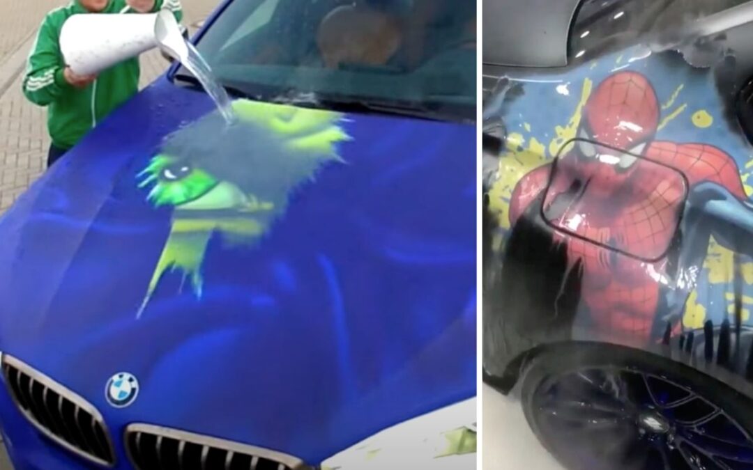 This paint melts away to reveal secret artwork underneath