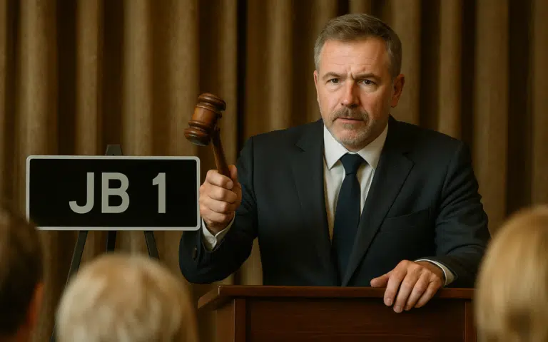 A JB 1 license plate with a special historical connection recently sold for an eye-popping amount after attracting a bid of $472,000 and climbing