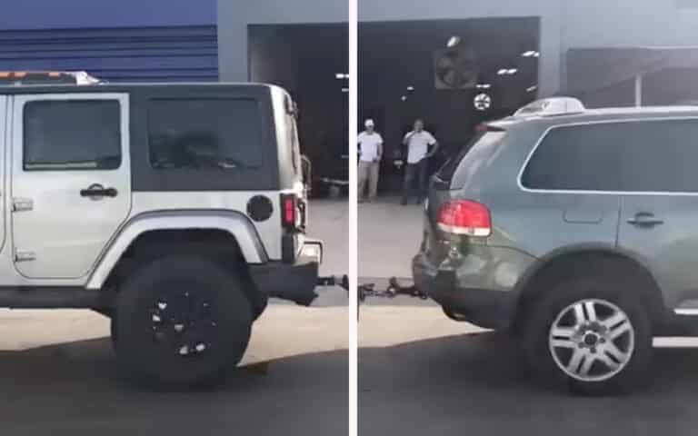 Jeep Wrangler v Volkswagen Toureg in a tug-of-war