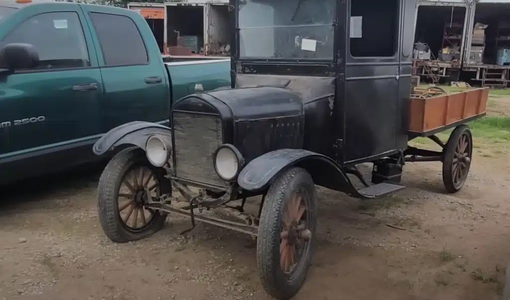 A man visited an old American farm that was packed with vintage and pre-war vehicles, including a 1925 Ford Model T truck and some super rare Jeep models
