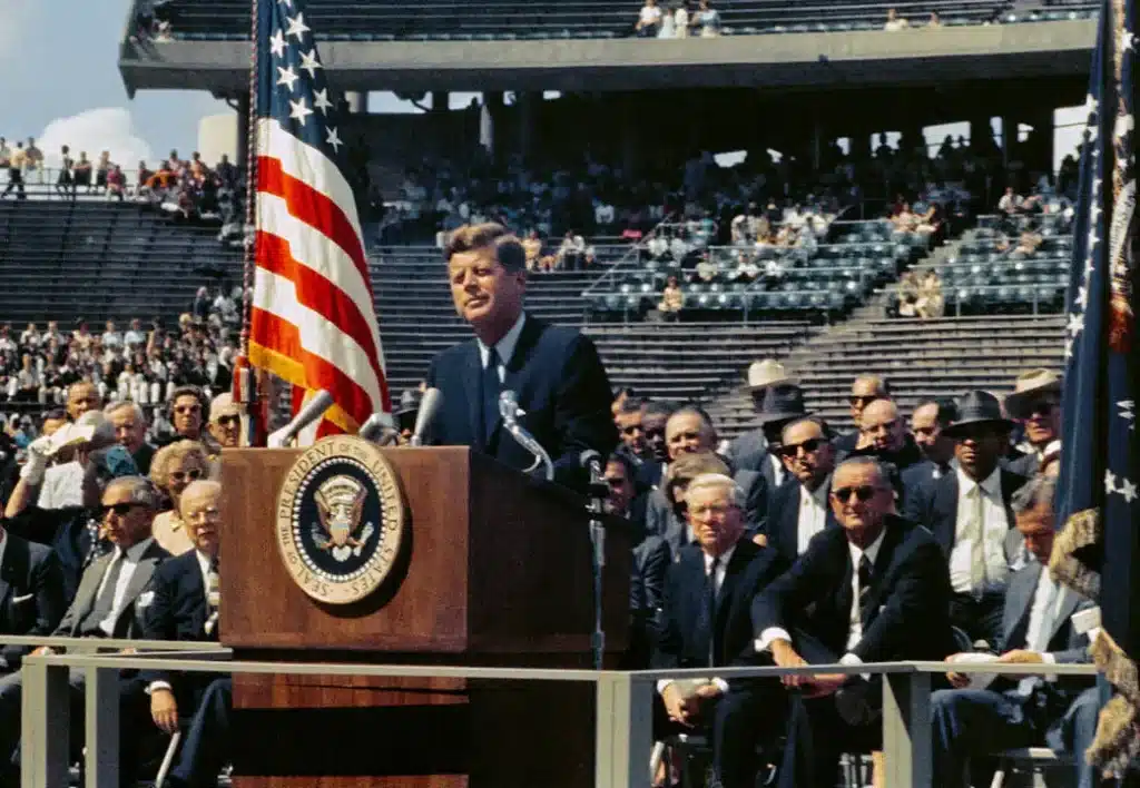 President John F. Kennedy sadly never lived to see his ambitions of space travel realised - but Neil Armstrong and Buzz Aldrin helped to to achieve it for the United States.