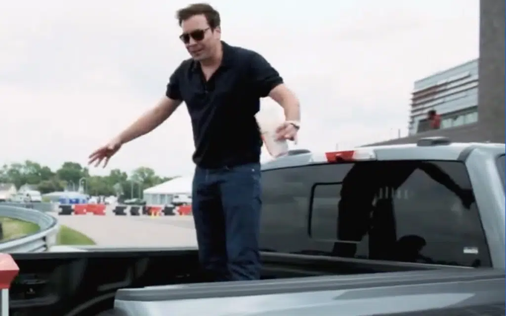 Jimmy Fallon was given his first drive in Ford F-150 Lightning and Ford's CEO left a big surprise for him in the truck bed