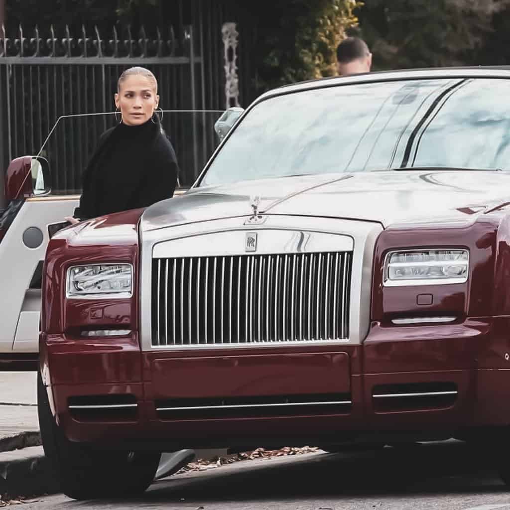 Jennifer Lopez getting out of her Rolls-Royce Phantom Drophead customized by West Coast Customs