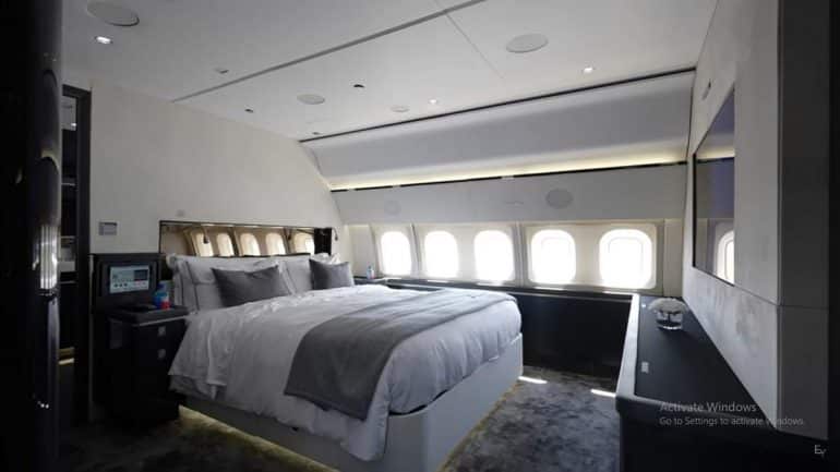 The master bedroom aboard the private jet