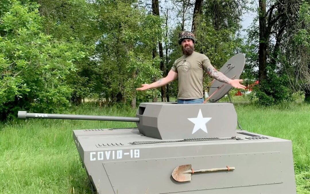 Dad turns his ride-on lawn mower into a TANK