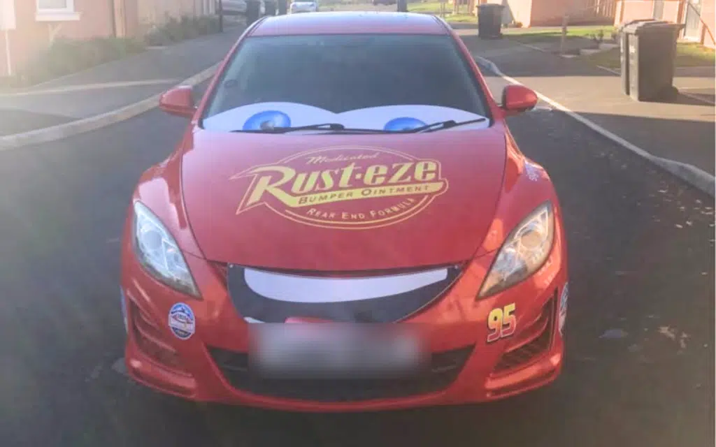 This Lightning McQueen wrapped Mazda from Facebook Marketplace 'turns heads' wherever it goes