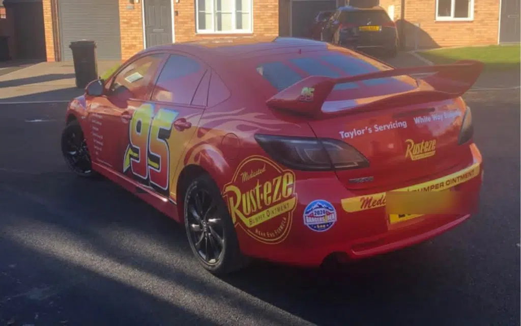 This Lightning McQueen wrapped Mazda from Facebook Marketplace 'turns heads' wherever it goes