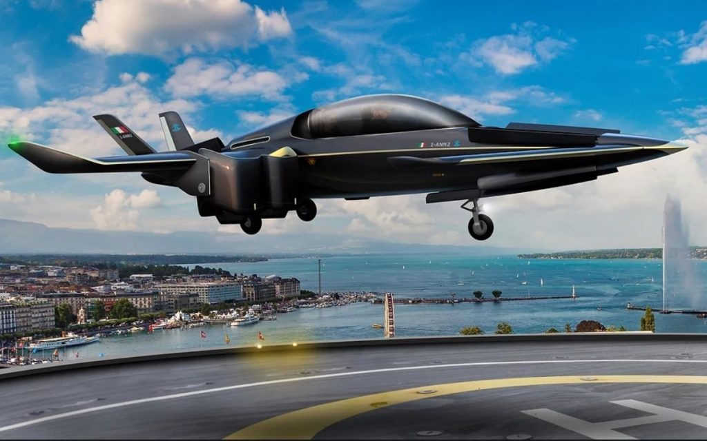eVTOL flying car: The luxury eVTOL in mid air.