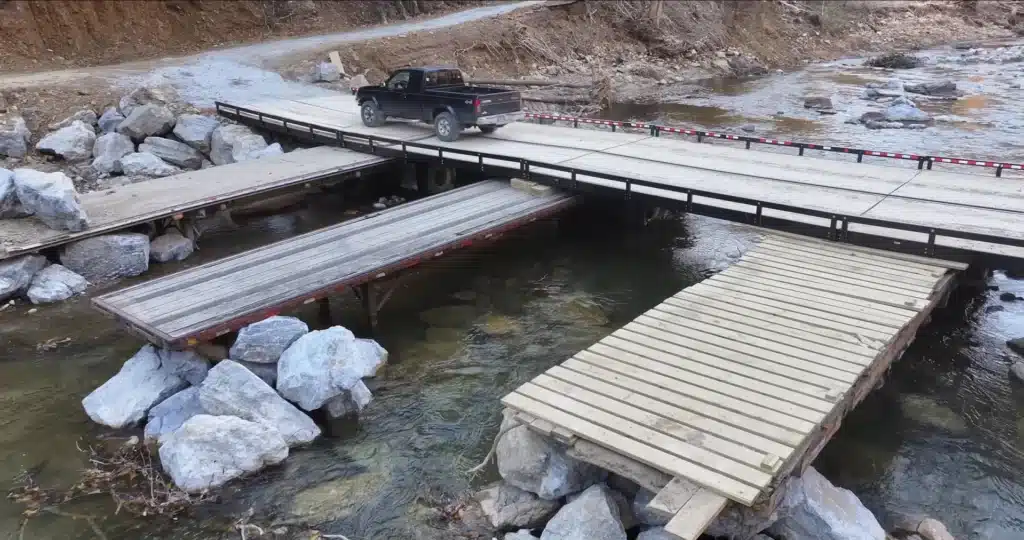 Tennessee bridge made using semi trailers after Hurricane Helene