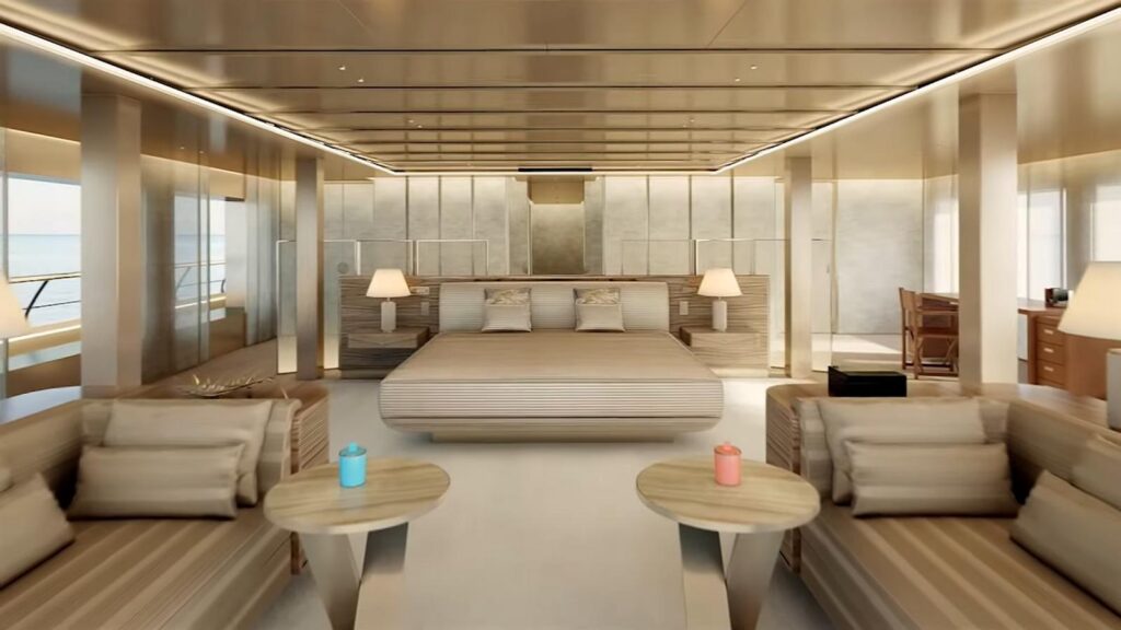 Giorgio Armani-designed superyacht makes dazzling debut with satin gold exterior and luxe features