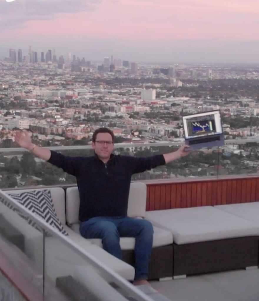 stock trader trading on a rooftop