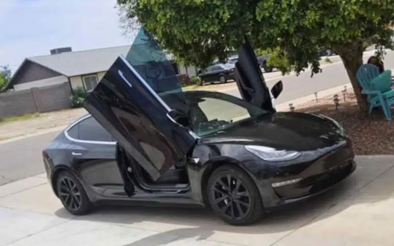 Woman in Arizona is selling a modded Tesla Model 3 with scissor doors and it goes hard